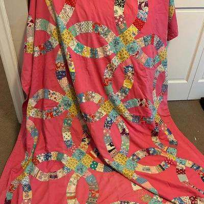 Vintage double wedding ring quilt 63x76