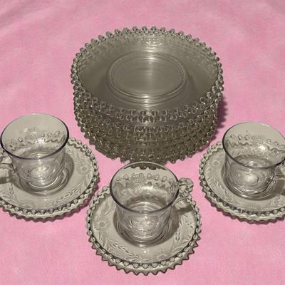 Imperial glass candlewick" 12 plates & 3 teacups