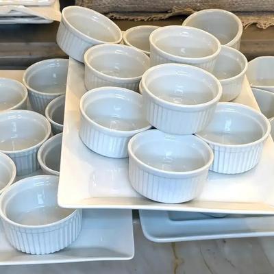 Ceramic ramikens serving trays