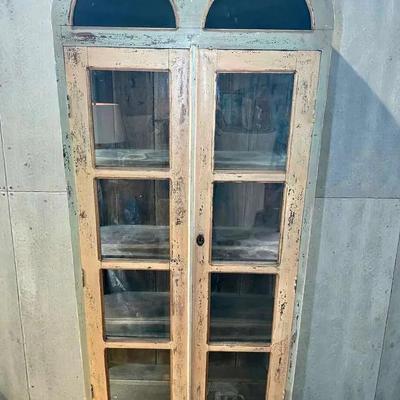 Distressed wood display cabinet
