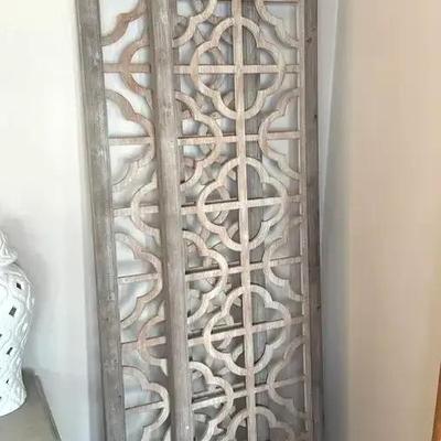 Pair of decorative open work wood panels