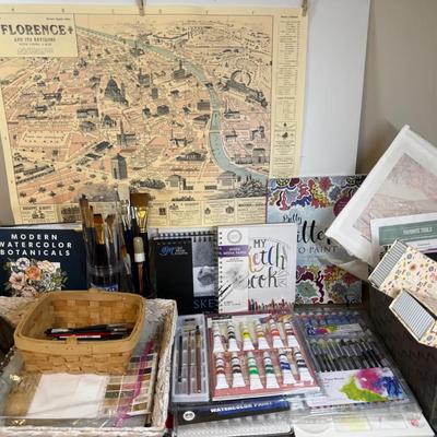 New watercolor paints brushes, books, map of florence & more