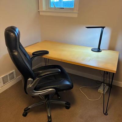 Hairpin leg work table and desk chair