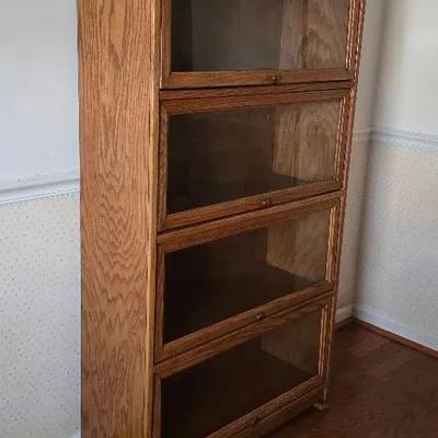 Wood Barrister Bookcase With 4-Shelves & Glass Doors