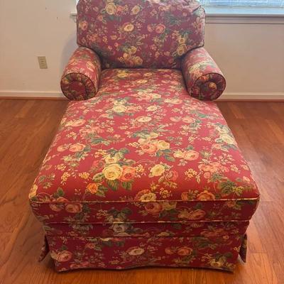 Red Floral Upholstered Chaise Lounge
