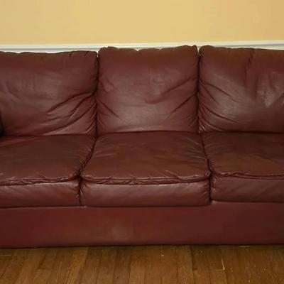SIMMONS Maroon Pleather Hide-A-Bed 3-Cushion Couch