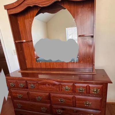 Dresser with Mirror & Side Shelves
