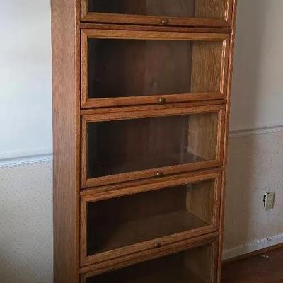 Wood Barrister Bookcase With 5-Shelves & Glass Doors
