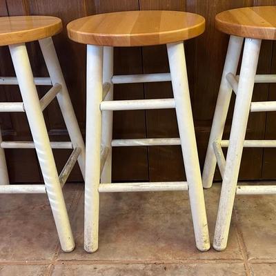 Set Of 3 White Farm Style Bar Stools