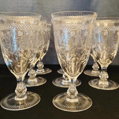 Seneca Crystal Pattern 916-1 Etched Wheat Goblets Cut Bubble Stem Mid-Century (estimated style)