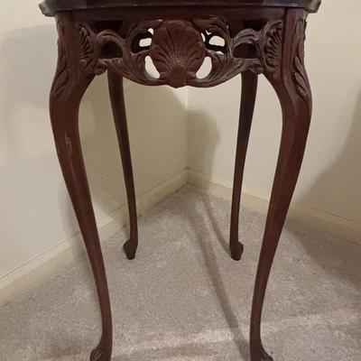 Pair Antique French Style Mahogany Carved Round Side Tables Gueridon Pedestal 18 Inch