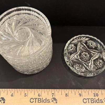 Vintage Clear Cut Glass Coasters Set Pinwheel Star Pattern 