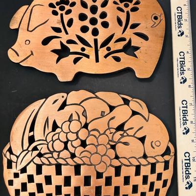 Vintage Old Dutch Design Copper Plated Cast Iron Trivets Lot of 3