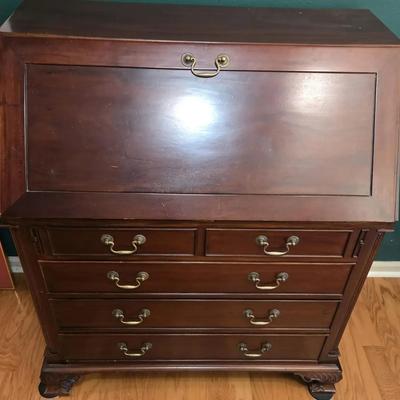 Cherry Finish Wood Secretary Desk Drop Front Writing Surface Storage Cabinet