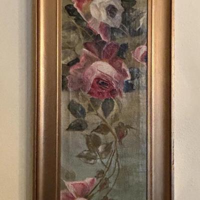 Vintage Yard Long Rose Print Pink Red Roses Gold Frame 36 Inch Victorian Style