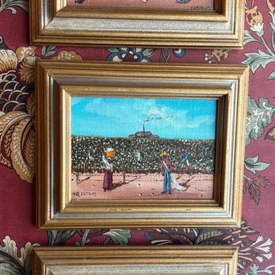 Set of 3 Hermina Boutte Tatum Folk Art Paintings Southern Black Americana Mississippi Louisiana