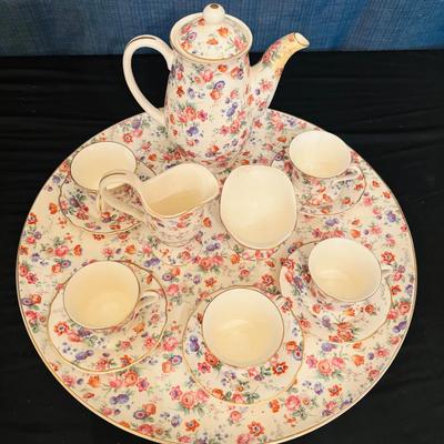 Vintage Erphila Dorset Cheery Chintz Tea Set 14 Pieces Bavaria Germany Floral Ebeling Reuss