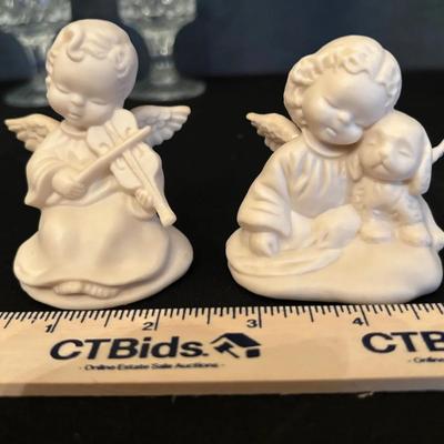 Vintage Ann Loh Ceramic Angel Figurines Set Hand Painted Bisque Matte Finish 