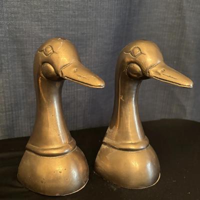 Vintage Brass Duck Head Bookends Decorative Metal Wildlife Waterfowl Book Ends