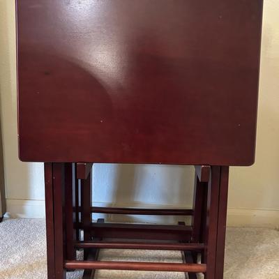 Vintage Mahogany TV Tray Set 4 Trays With Stand Folding Snack Tables