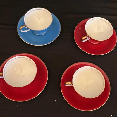 Vintage Noritake Demitasse Cups Saucers Harlequin Mystery Set Hand Painted 1918-1940 Morimura Brothe