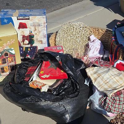 Large Lot of Everything Christmas Goods!  Basket Tree Skirt, NEW! Linens and So Much More