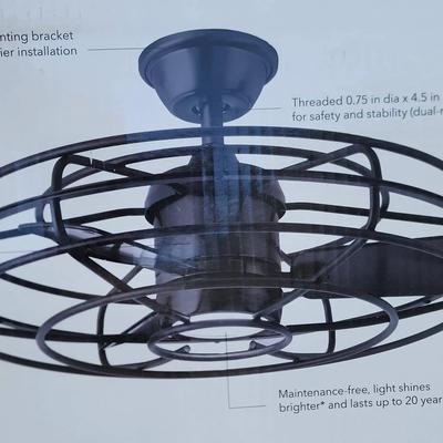 New In Box Ceiling Fan with Light - Home Decorators, 25" Heritage Point, Black, Indoor / Outdoor