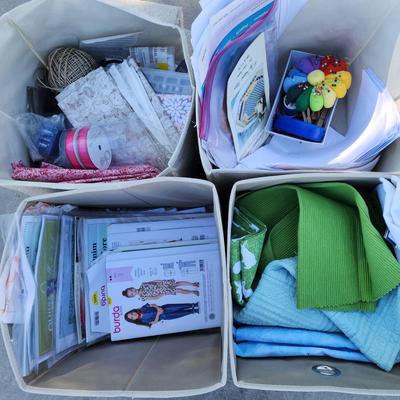Collection Of Sewing Items - Patterns, Fabrics, Tools, Supplies & More *Bins NOT Included 