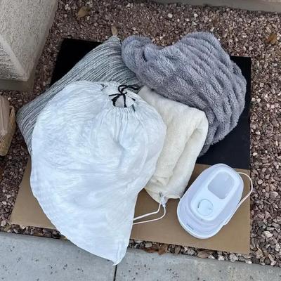 Home Mystery Lot - Decor Grey & White Blankets, Pillow, Humidifier, Boxes & More