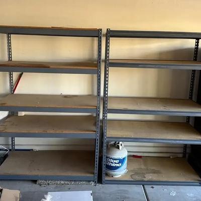 2 Racks of Metal Garage Storage Shelves - Wood Shelving, Adjustable