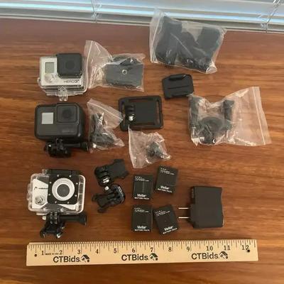 3 Go Pros Stunt All Weather Recording Devices With Vivitar Battery Packs And Accessories - Untested
