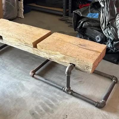 Handmade Rustic Wood Bench With Metal Pipe Stands - Durable & Stylish