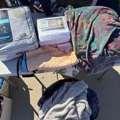 Linens - New King Mattress Pad, Queen Sheet Set, Microfiber Beach Towels, Blanket & Bag of Towels