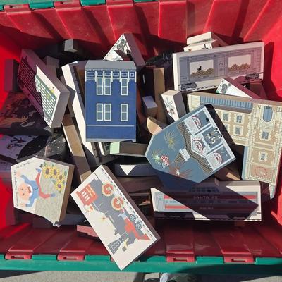 Holiday Collection of Painted Wooden Blocks - The Cat's Meow, Licensed By Lionel Trains, Christmas