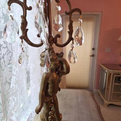 Sale Photo Thumbnail #279: Figural Brass Table Lamp With Painted Shade
