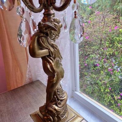 Sale Photo Thumbnail #278: Figural Brass Table Lamp With Painted Shade
