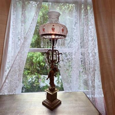 Sale Photo Thumbnail #271: Figural Brass Table Lamp With Painted Shade
