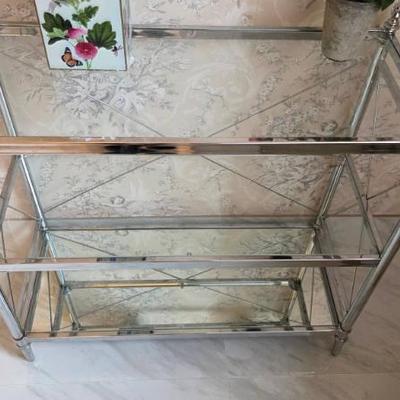 Sale Photo Thumbnail #214: Glass and Chrome Three-Tier Shelf Unit
