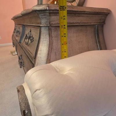 Sale Photo Thumbnail #260: Tufted Upholstered Bench with Carved Frame
