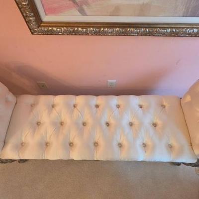 Sale Photo Thumbnail #259: Tufted Upholstered Bench with Carved Frame

