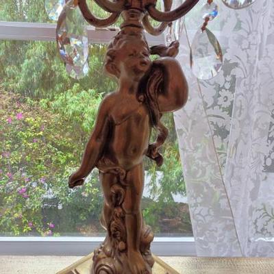 Sale Photo Thumbnail #273: Figural Brass Table Lamp With Painted Shade
