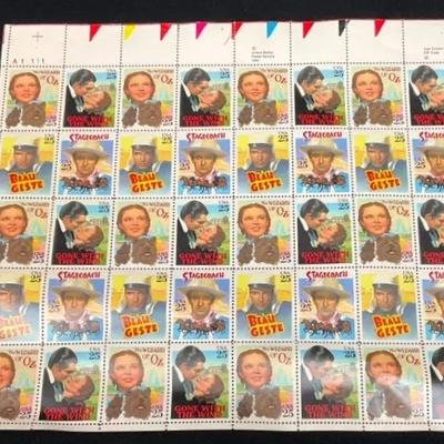 A Sheet Of $.25 US Postal Stamps Of Classic American Films