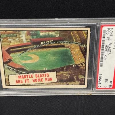 Graded-1961 Topps “Mickey Mantle Blasts 565 Ft Home Run” Baseball Card