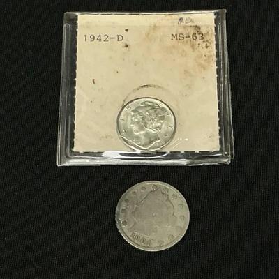 1942 Mercury Dime & 1901 Nickel