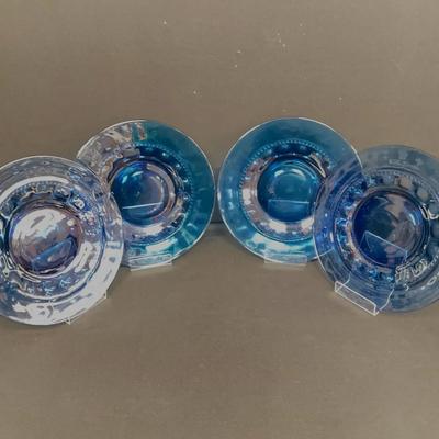 Four Thumbprint King’s Crown Blue Glass Plates