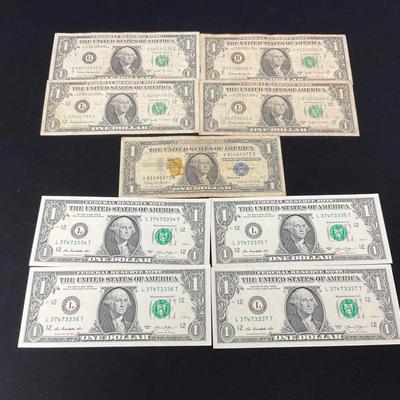 1935 One Dollar Silver Certificate Bill Along With Other One Dollar Bills