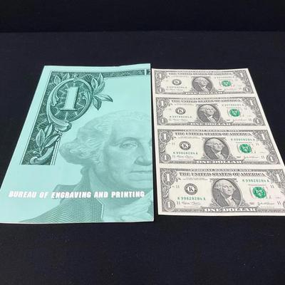 Collectible Uncut Sheet Of One Dollar Bills