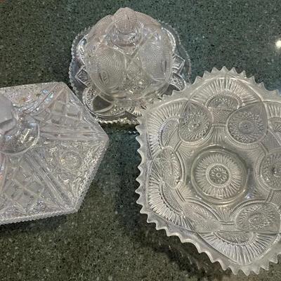 Three Vintage Cut Glass Dishes