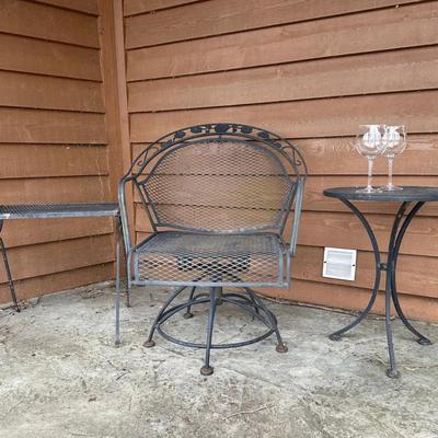 Outdoor Metal Chair With Two Side Tables