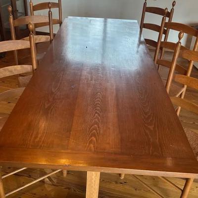 Large Wood Table And Six Ladder Back Chairs